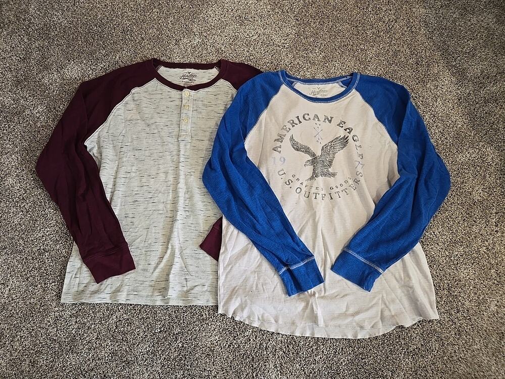 American Eagle Lot Of 2 Long-Sleeve Thermal Shirts Mens Sz 2XL Skater Grunge
